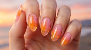 潤いの極み。シロップ&ジェリーネイルチップ30選|ちゅるんとした透け感で指先に魔法を 5 46-15_夕暮れのアプリコット (Apricot Sunset Sky)