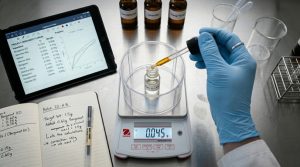 香りの持続性を操る:定着剤と保留剤の科学 4 精密秤と香料計算の様子