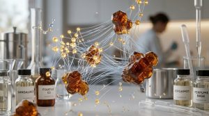 香りの持続性を操る:定着剤と保留剤の科学 2 香料分子を繋ぎ止めるアンカーのイメージ