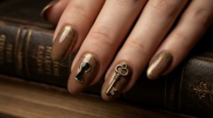 時を刻む美。ヴィンテージ・アンティークネイルチップ30選|重厚なカメオと額縁アートの誘惑 7 48-07_忘れ去られた鍵と鍵穴 (Forgotten Key & Keyhole)