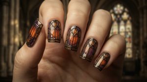 時を刻む美。ヴィンテージ・アンティークネイルチップ30選|重厚なカメオと額縁アートの誘惑 9 48-09_夕暮れのステンドグラス (Twilight Stained Glass)