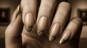時を刻む美。ヴィンテージ・アンティークネイルチップ30選|重厚なカメオと額縁アートの誘惑 8 48-18_古い肖像画の額縁フレンチ (Old Portrait Frame French)