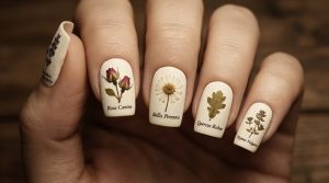時を刻む美。ヴィンテージ・アンティークネイルチップ30選|重厚なカメオと額縁アートの誘惑 9 48-19_押し花の標本ボックス (Pressed Flower Specimen Box)