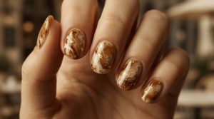 時を刻む美。ヴィンテージ・アンティークネイルチップ30選|重厚なカメオと額縁アートの誘惑 1 48-21_ティータイム・セピアマーブル (Tea Time Sepia Marble)