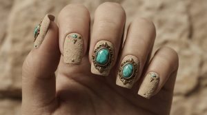 時を刻む美。ヴィンテージ・アンティークネイルチップ30選|重厚なカメオと額縁アートの誘惑 3 48-23_砂漠の宝飾・ターコイズ (Desert Jewelry Turquoise)