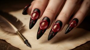 時を刻む美。ヴィンテージ・アンティークネイルチップ30選|重厚なカメオと額縁アートの誘惑 10 48-30_最後の手紙・封蝋レッド (Last Letter Wax Seal Red)