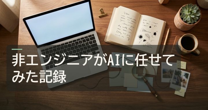 非エンジニアがAIエージェント（Claude Code）を個人利用する机の俯瞰フラットレイ、AIエージェント個人活用ガイドのアイキャッチ